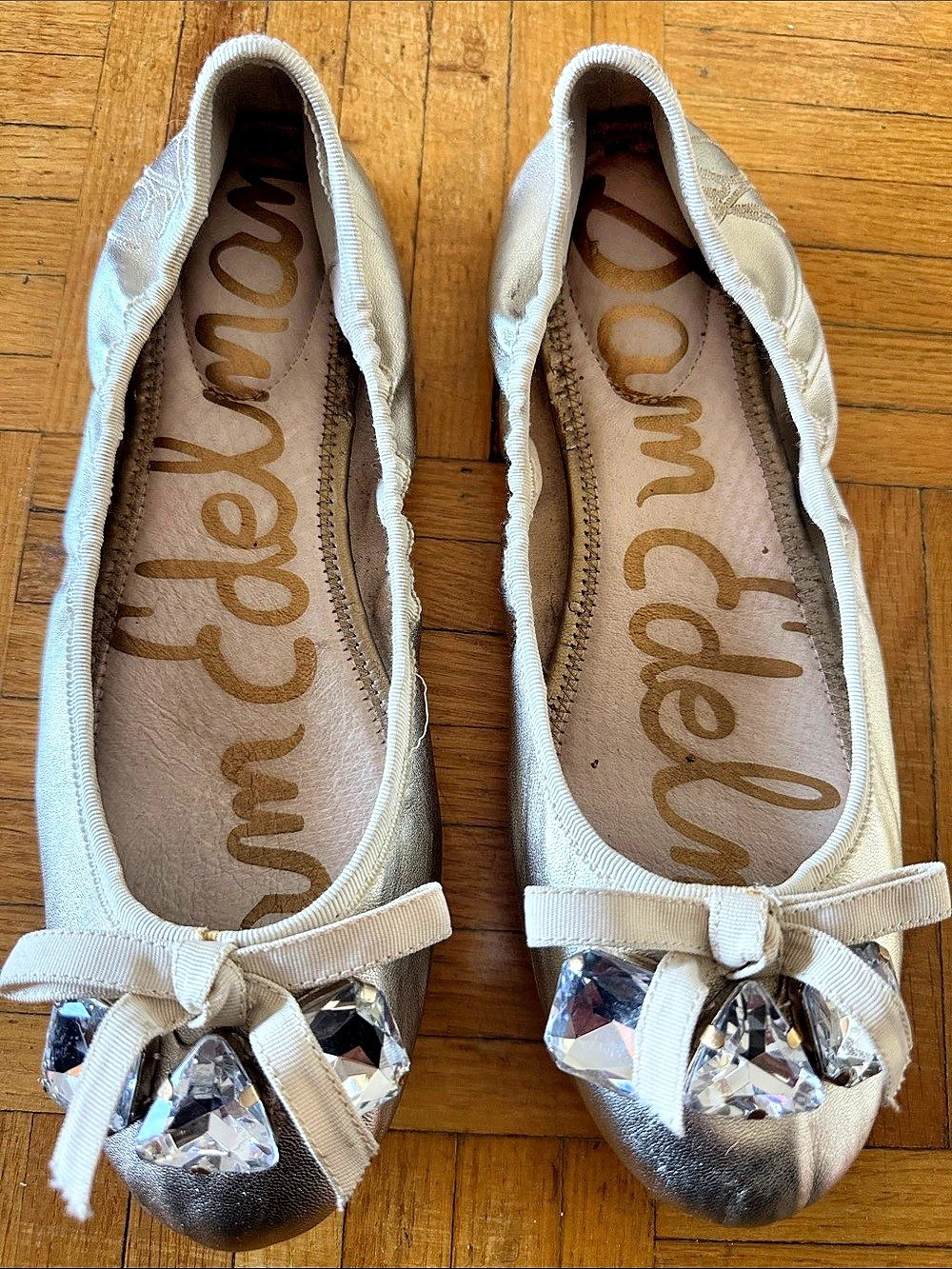 Sam Edelman Bow Embellished Ballet Flats in Champagne